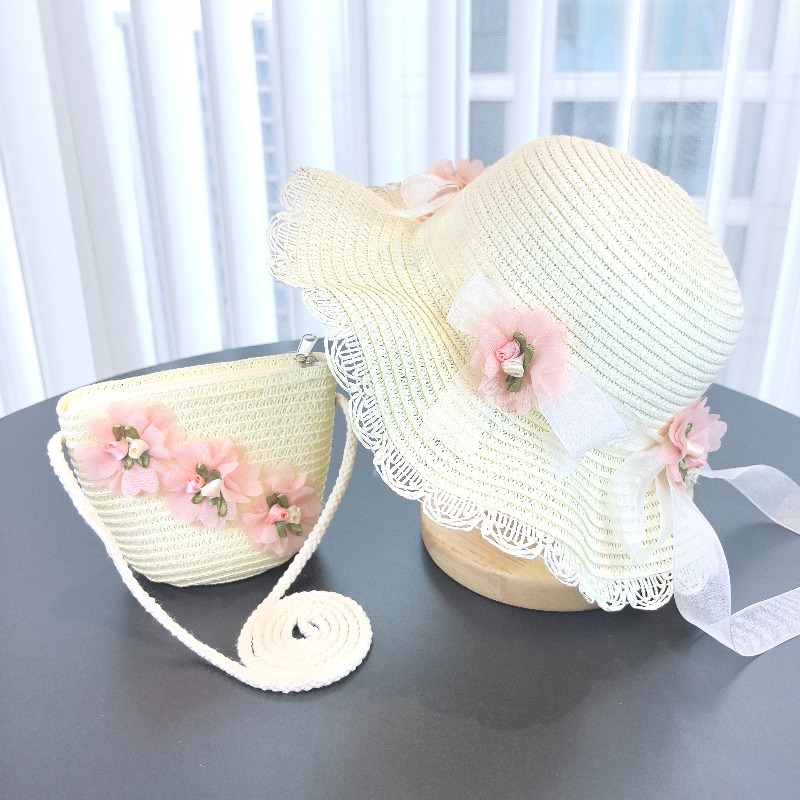 Travel Accessories For 4 Year Old - Dziewczęcy kapelusz słomkowy 2-częściowy, jednolity kolor,